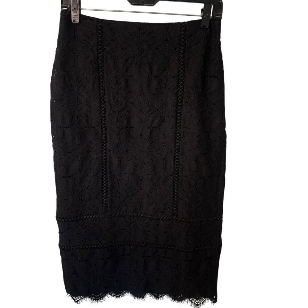 Banana Republic Women's Black Lace Pencil Midi Skirt Size 2 Formal